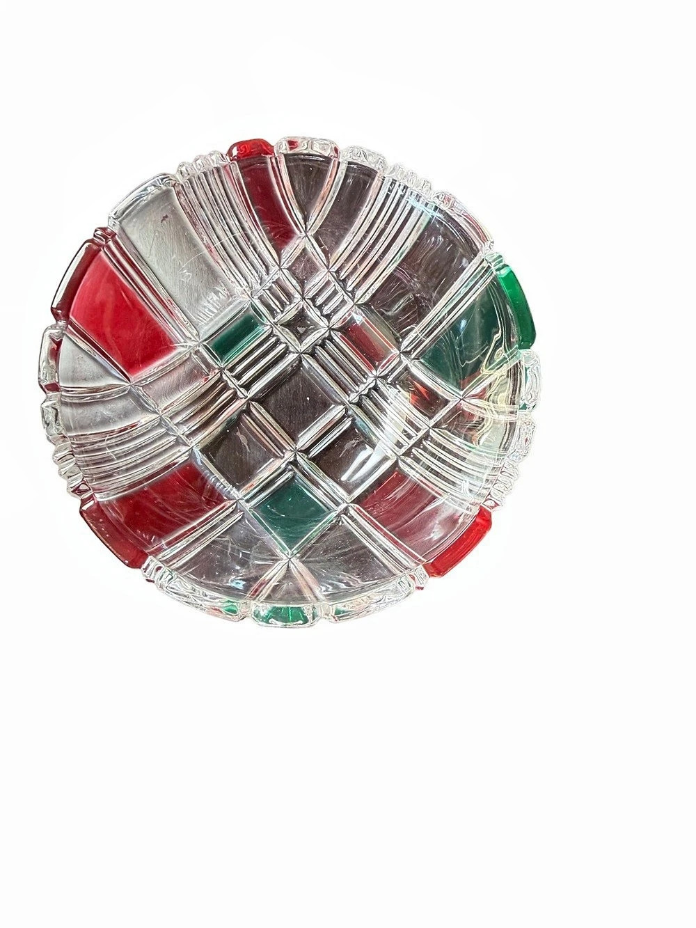 vintage Walther Glas Holiday Plaid Crystal Bowl